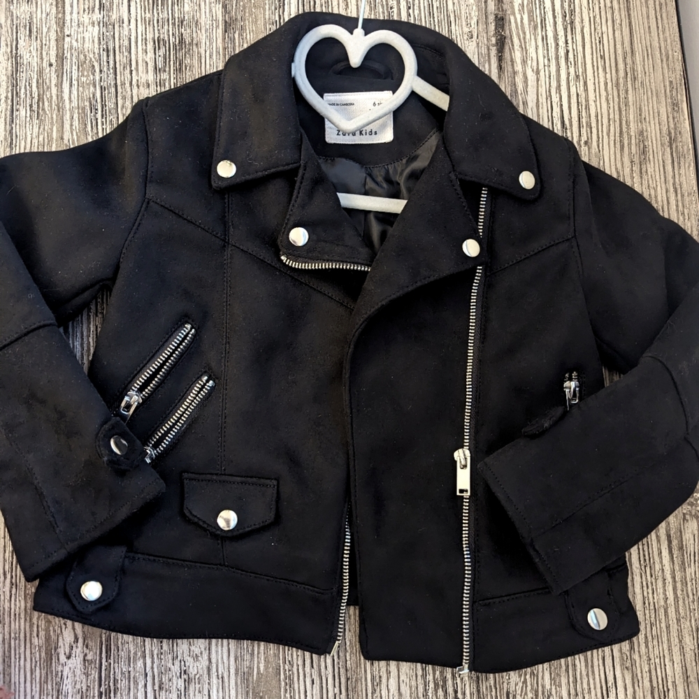 Zara Kids Size 6 Suede-like moto jacket black